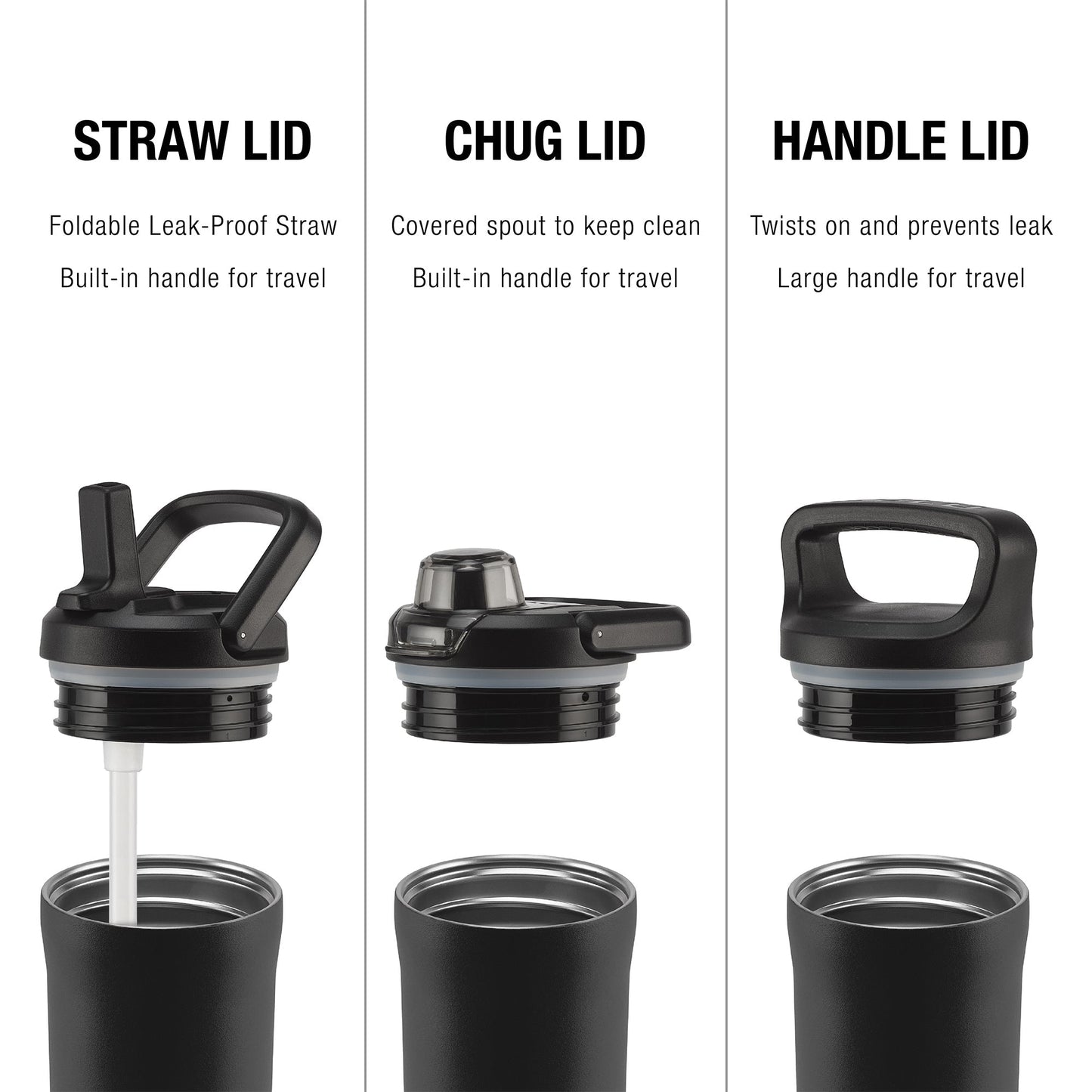Base Stainless Steel Bottle With Three Lids N2